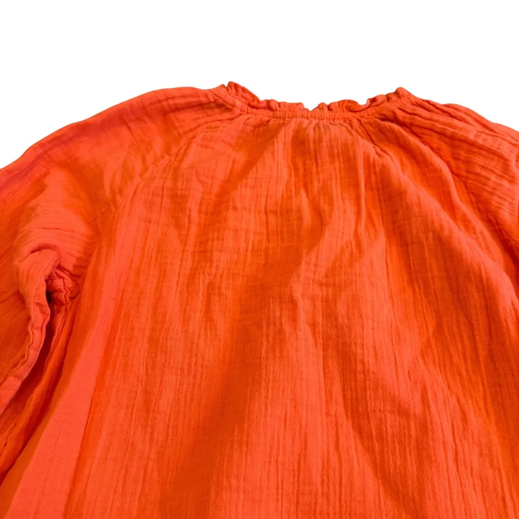 Gap Bright Orange Long Sleeve Shirt Top Blouse Comfy Gauze Crew Neck Size Small - Image 6