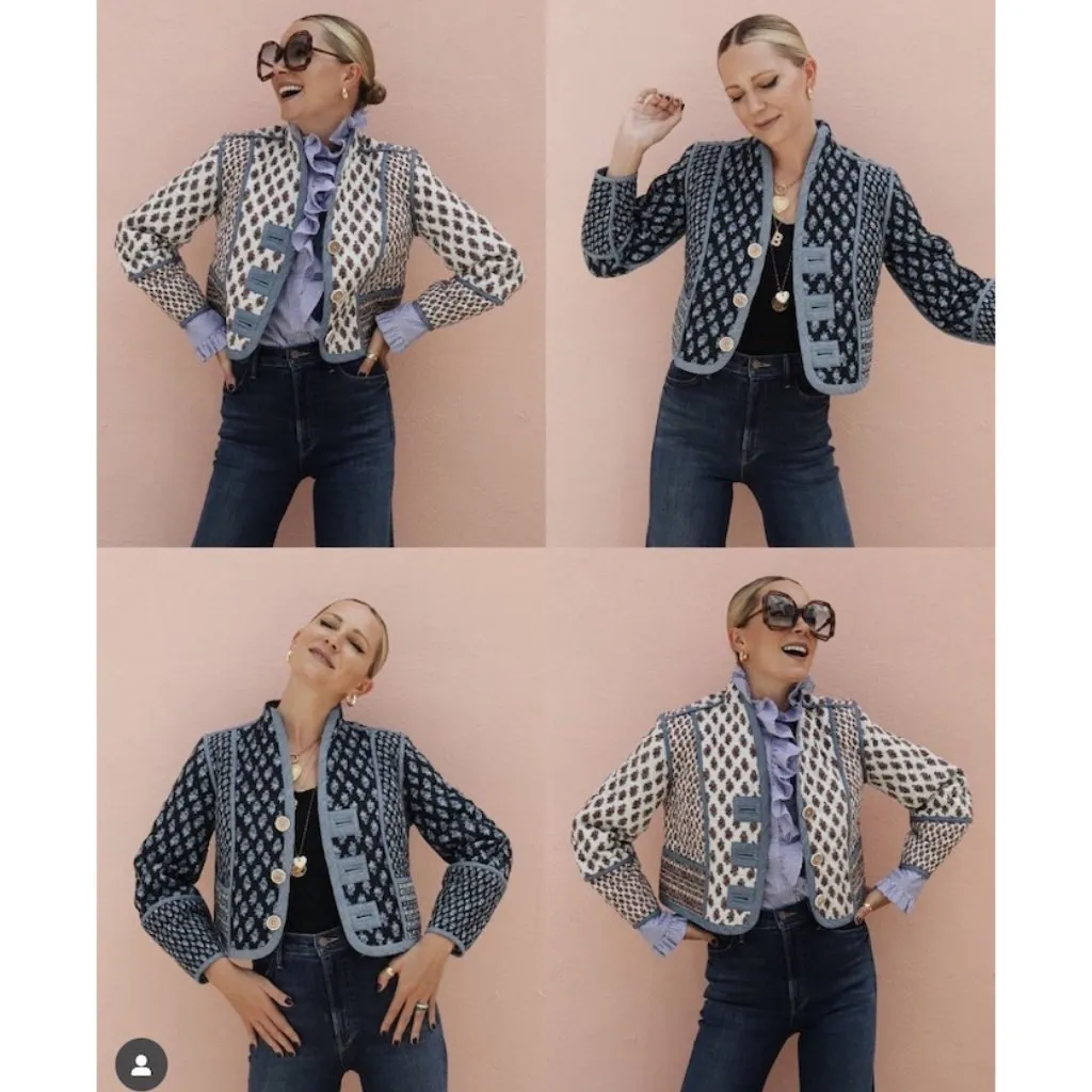 VERONICA BEARD Kamila Reversible Cotton Jacket in Cream Multi Size Large - Image 9