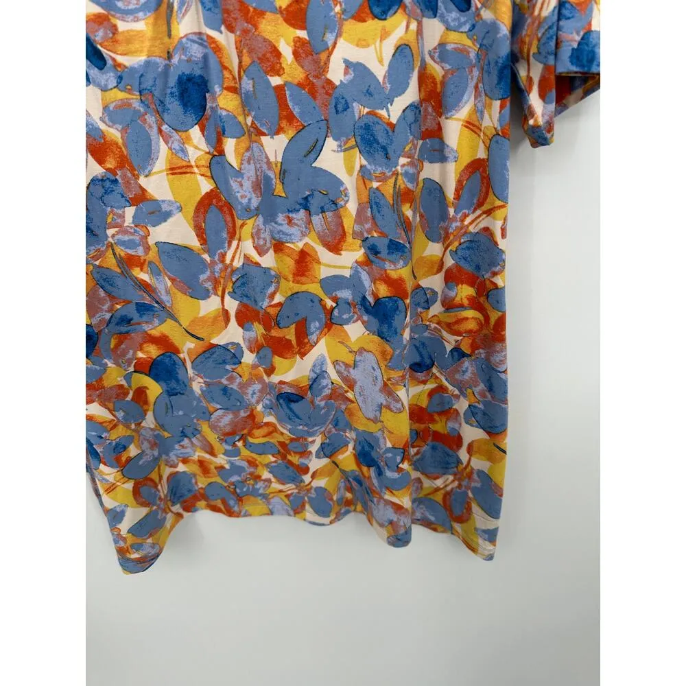 LOGO by Lori Goldstein Tunic Top Women Small Floral Printed Sharkbite Hem Pocket - Image 6