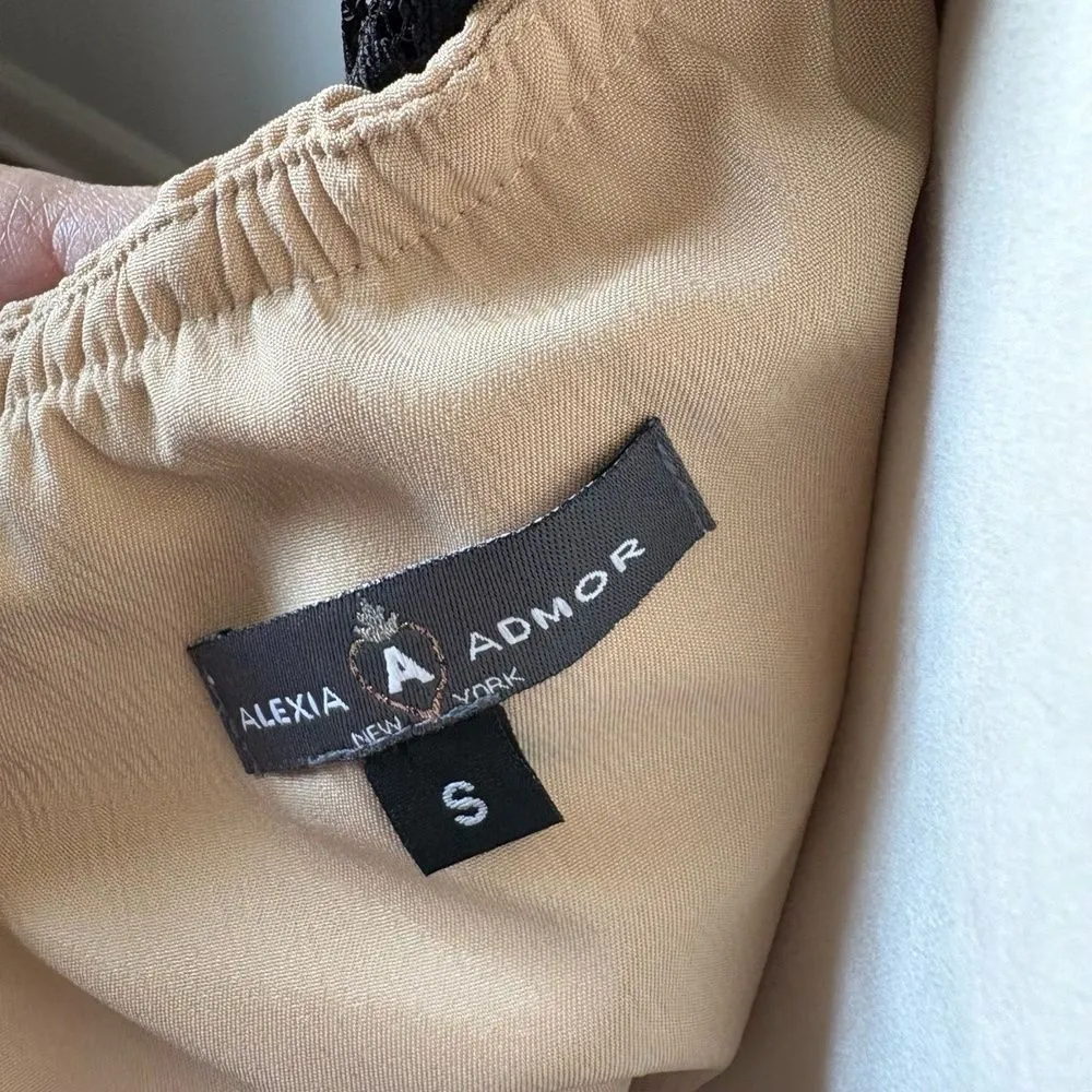 Alexia Admor Womens S Black Asymmetric One Shoulder Lace Top Elegant Edgy - Image 4