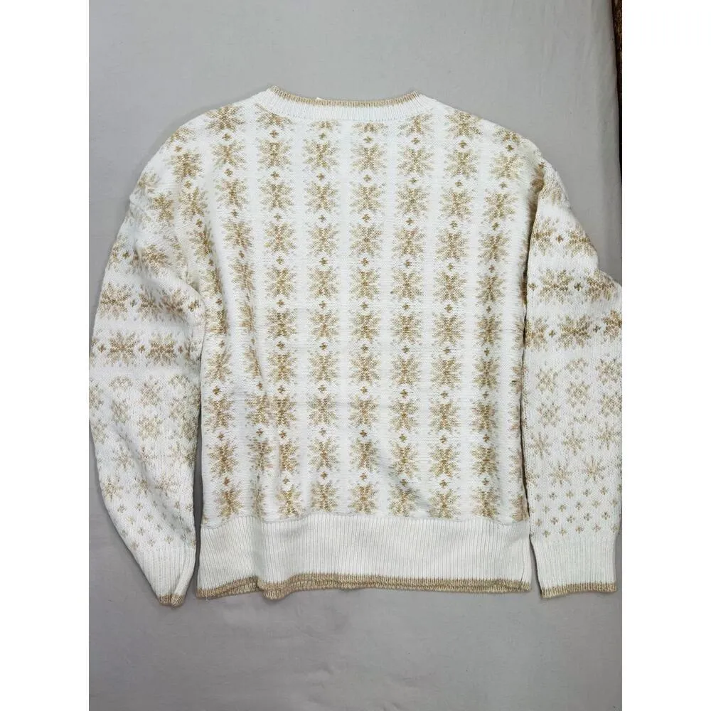 Workshop Republic Clothing Womens Sweater Size S Fair Isle Cream Gold Winter NEW - Image 6