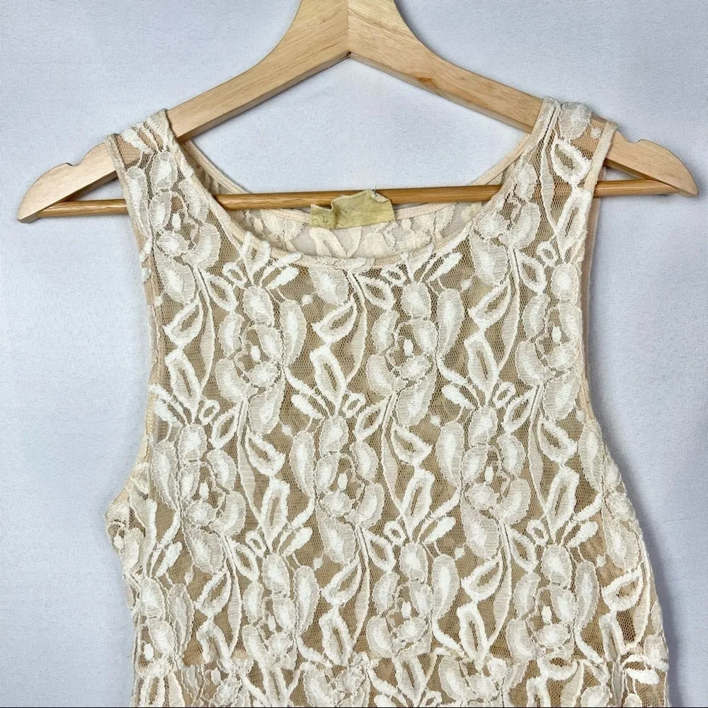 Free People Ivory Miles of Lace Mini Dress M - Image 4