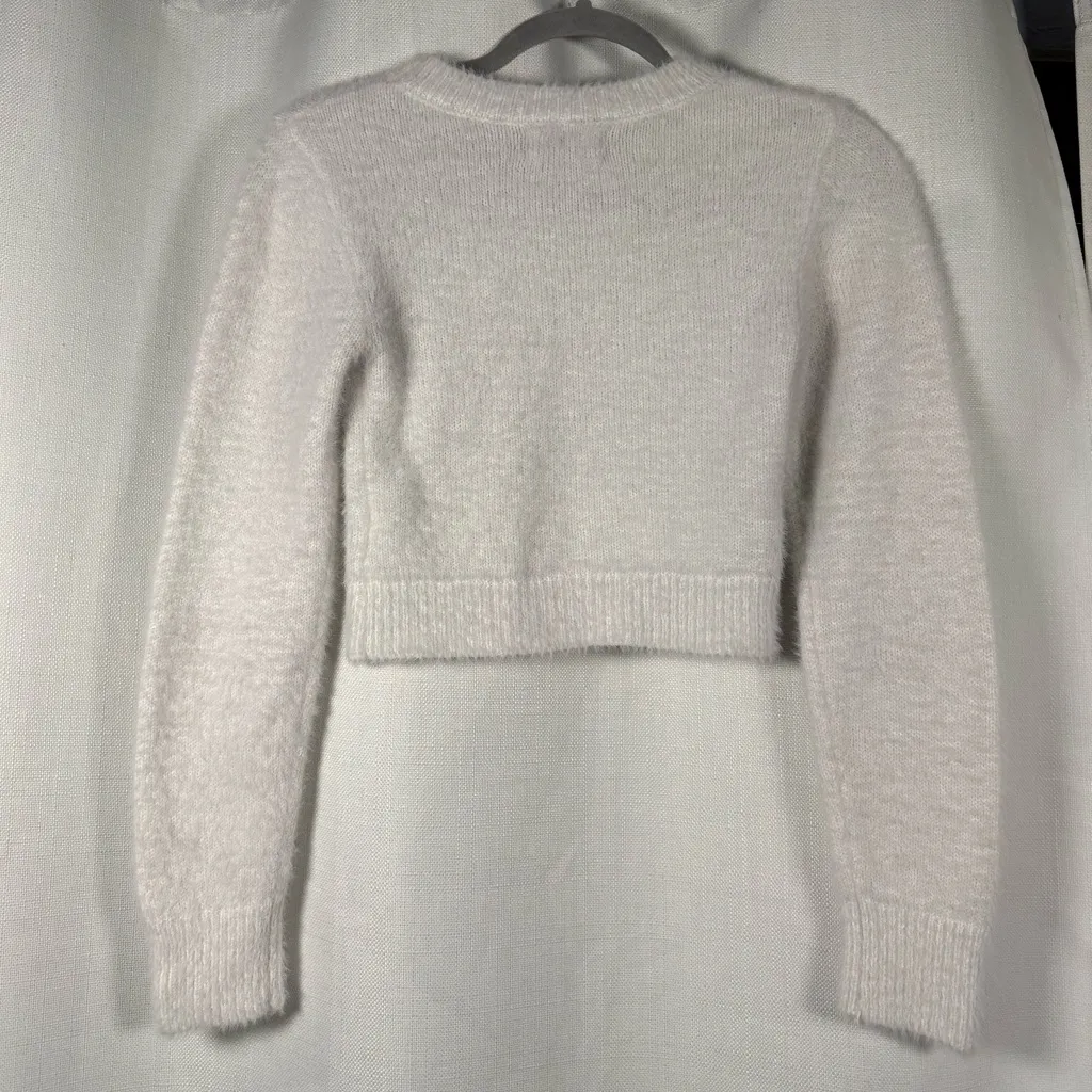 Urban Outfitters White Fuzzy Crewneck Crop Sweater XS - Image 3