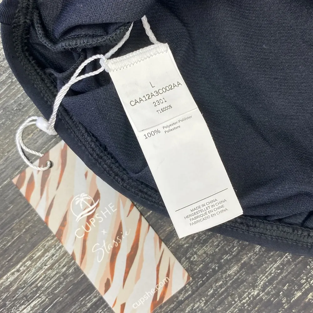 Cupshe X Stassie Black Oasis Chain 1 Shoulder Bikini Top NEW L - Image 8