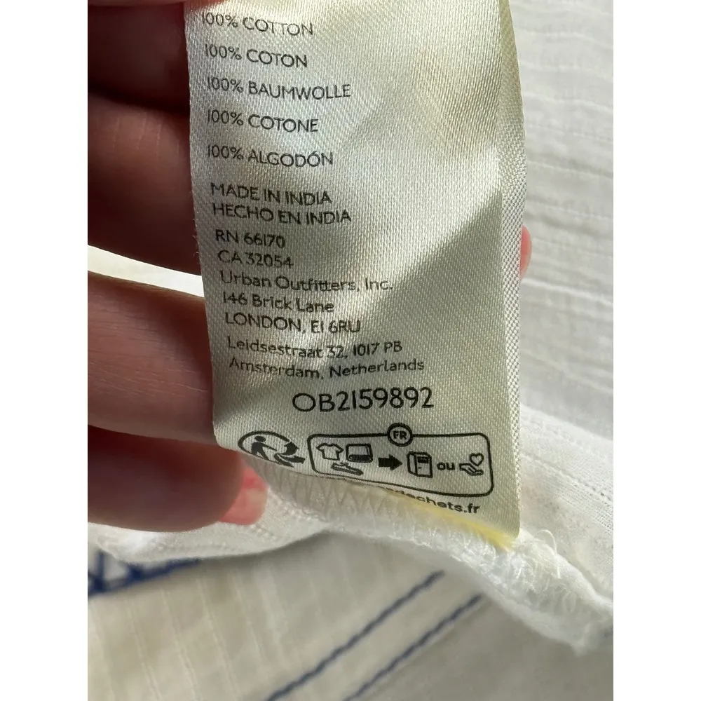 Free People White Embroidered Tunic Top 3/4 Sleeve Bohemian Smocked Cotton S - Image 13