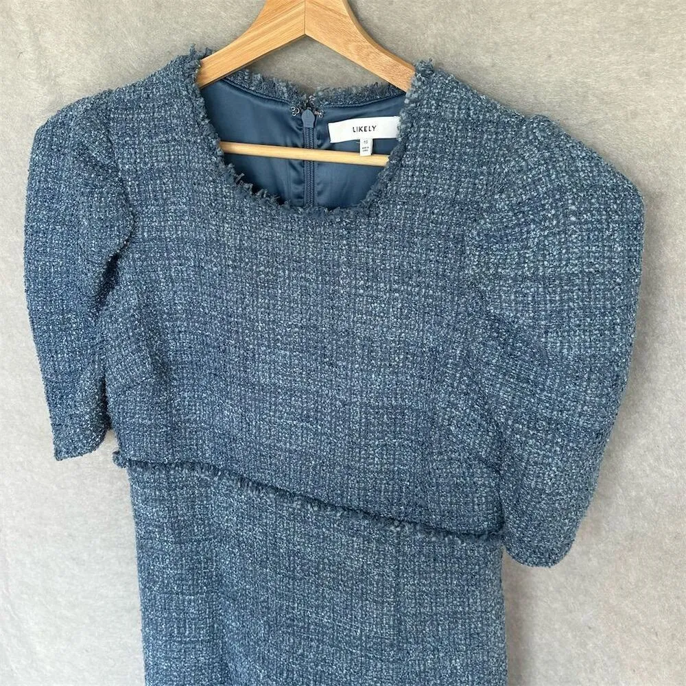 LIKELY Women's Size 10 Blue Puff Sleeve Sheath Dress Party Cocktail - Image 4