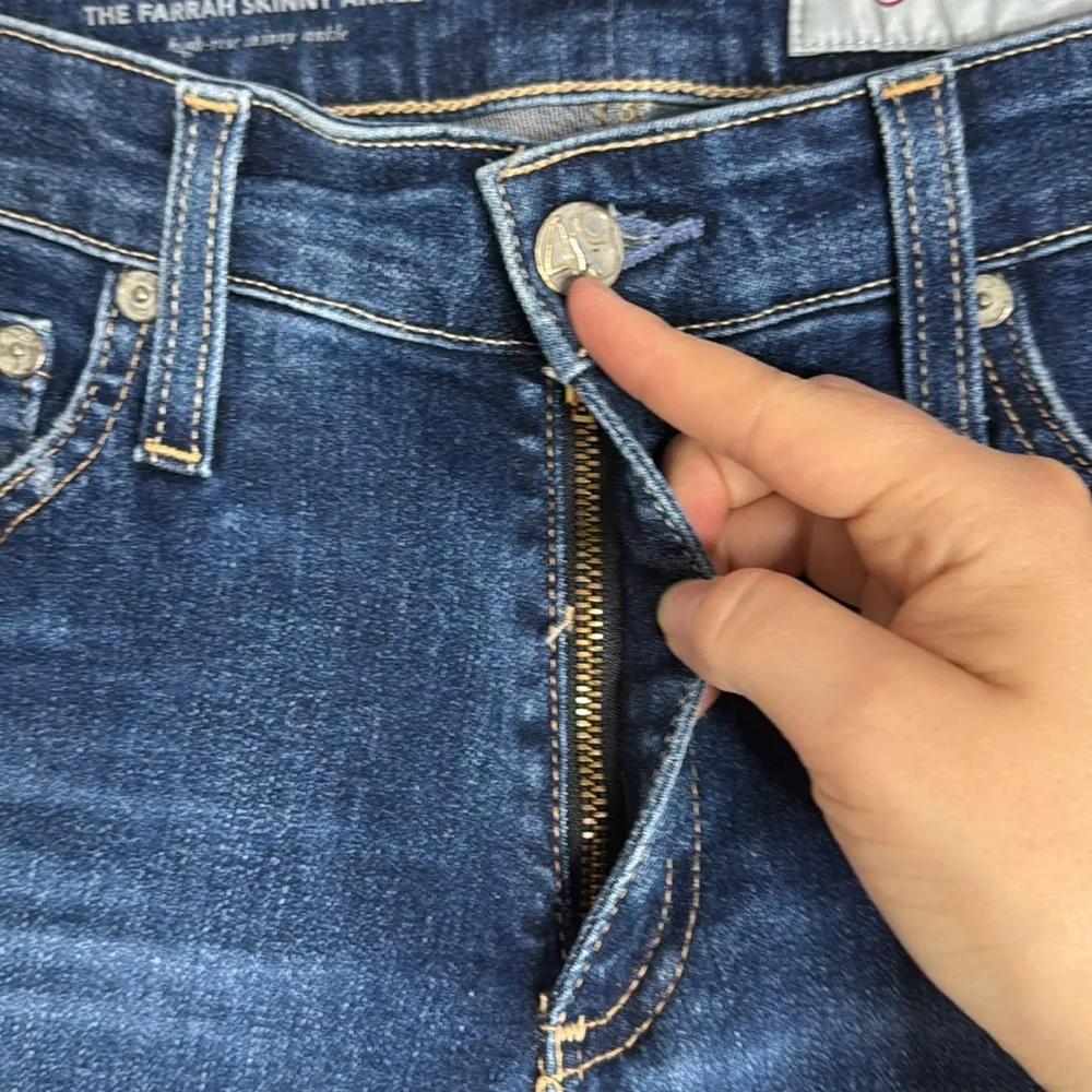 AG Adriano Goldschmied The Farrah Skinny Ankle Hi-Rise Blue Distressed Jeans 27 - Image 11