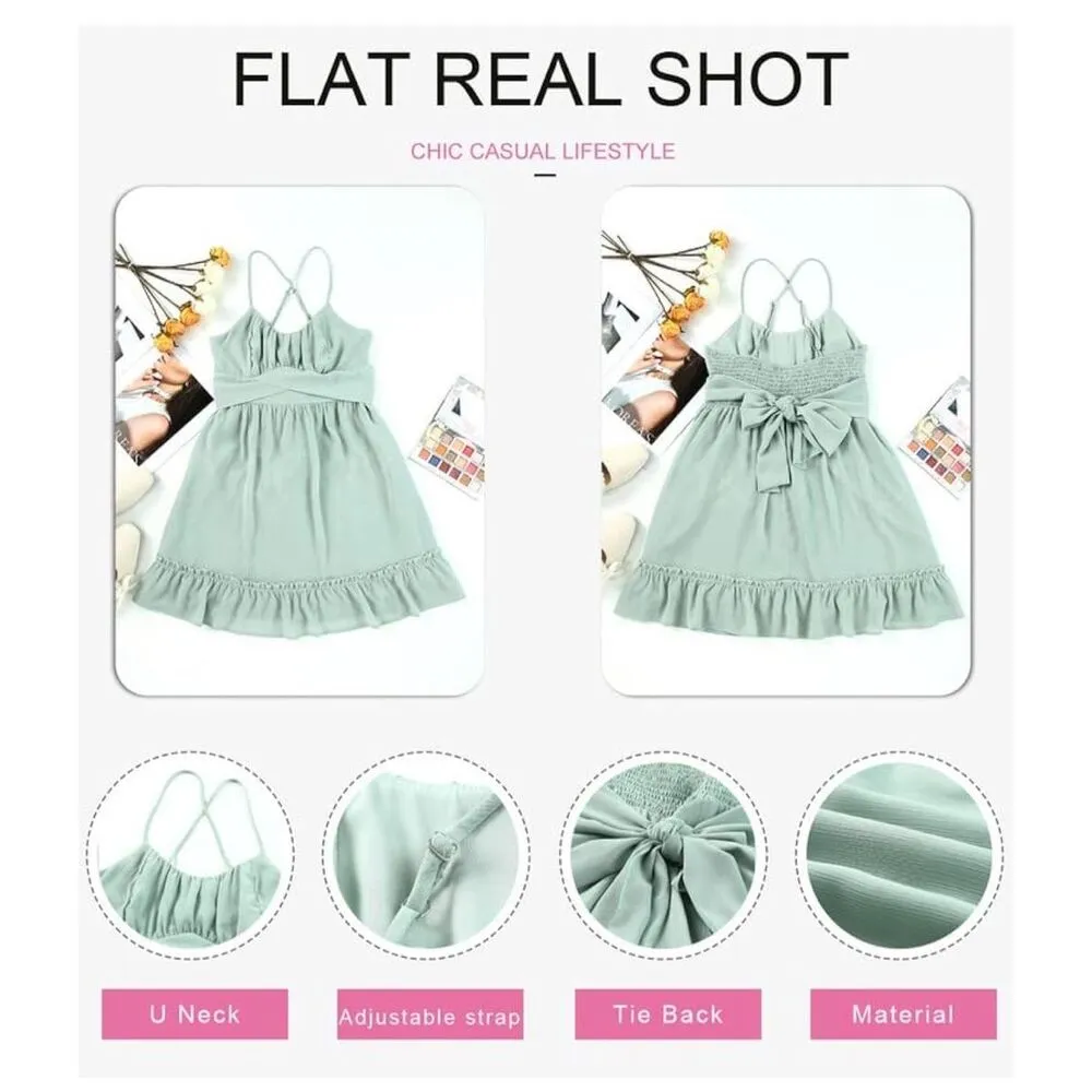 NEW Spaghetti Strap V Neck Ruffle Hem Mini Dress 2X White - Image 5
