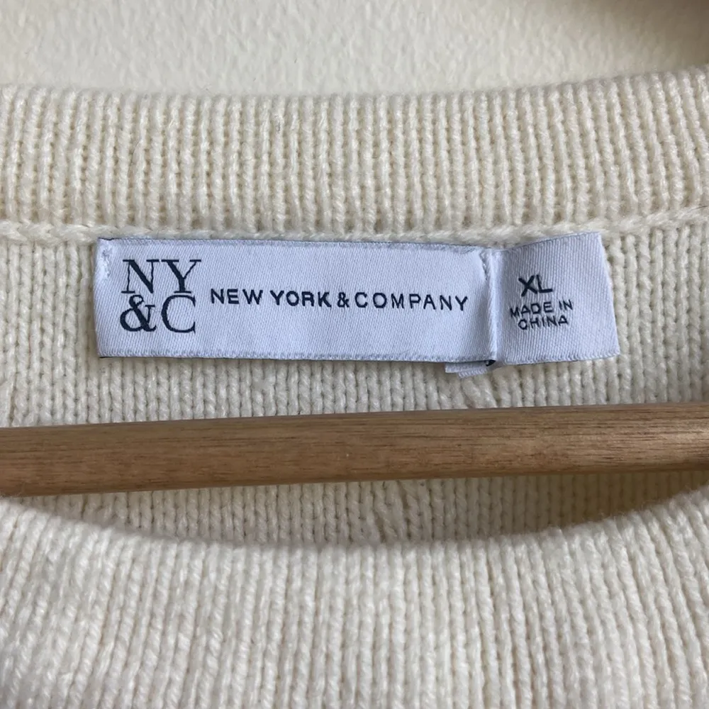 New York Co Long Sleeve Chevron Knit Sweater (Sz XL) Cream Bobble Pom Pom - Image 5