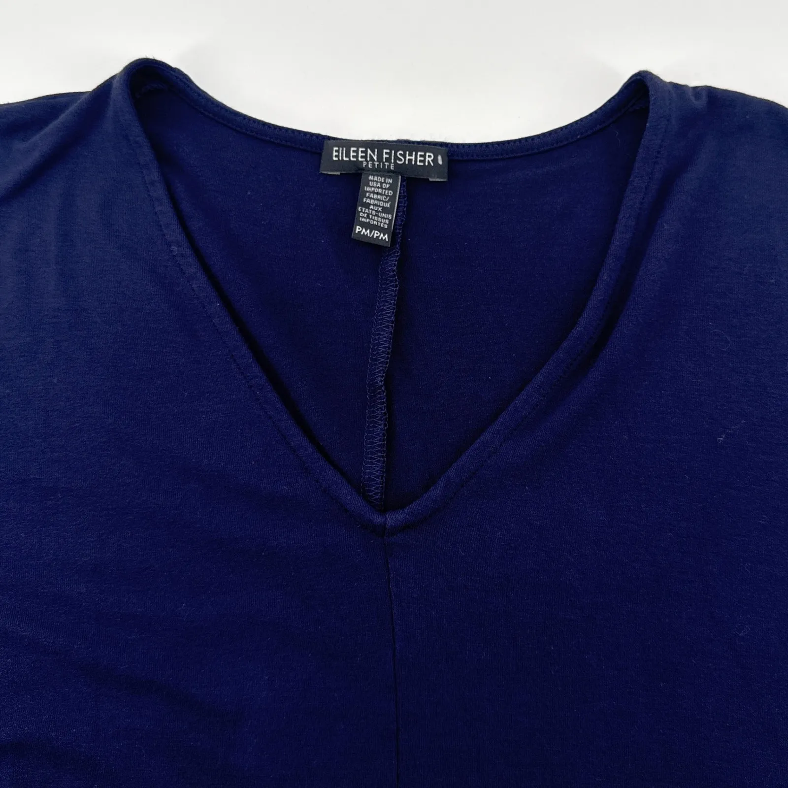Eileen Fisher Petite Medium Navy Jersey Dress V Neck 3/4 Sleeve Asymmetrical Hem - Image 4
