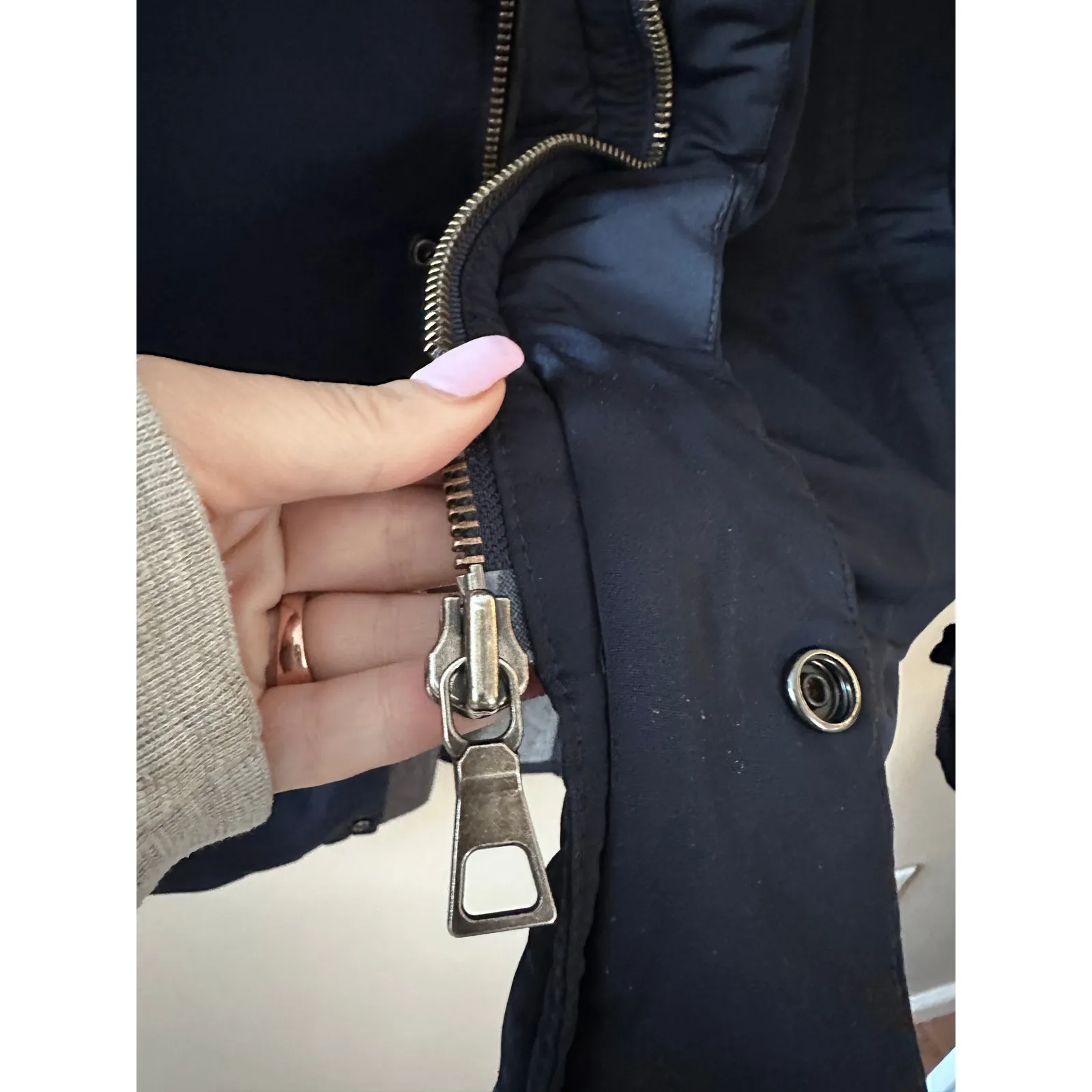 Vince Navy Blue Mid Length Winter Coat with Hood - Image 3