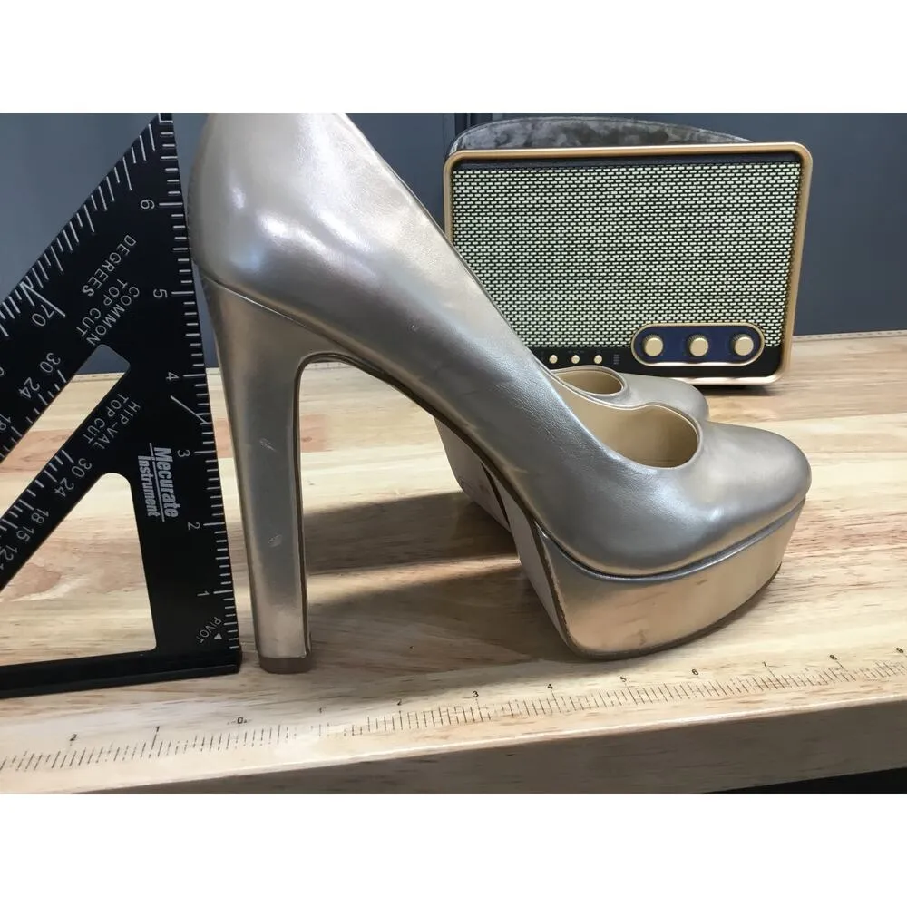 Jessica Simpson Pumps Women's 8.5 Gold Patent Leather Slip-On High Heel Platform - Image 2