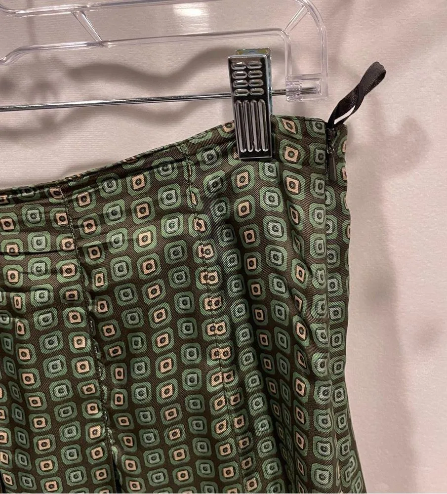 Y2K silk pleated green brown midi skirt flare Adrienne Vittadini - Image 6