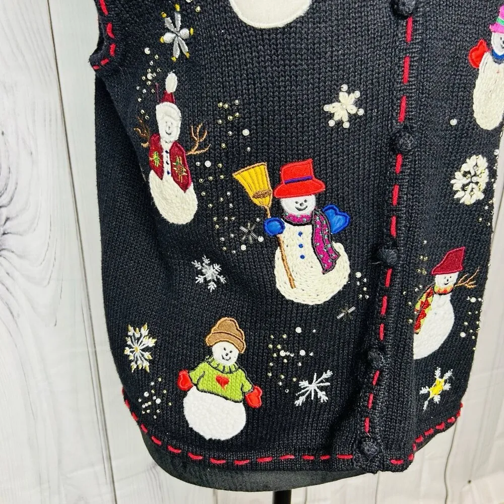 Designers Originals Studio Christmas Sweater Vest Size S Snowman Vintage Black - Image 3