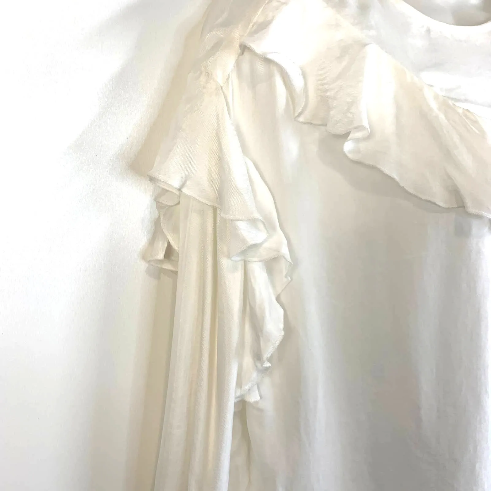 Sandro Ruffle Long Sleeve Blouse Snap Neck Cupro White Modest - Image 6