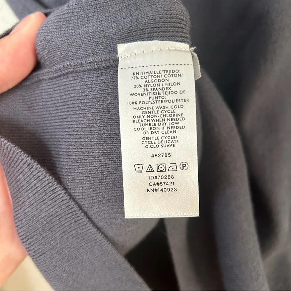 NWT LOFT Blue Grey Boatneck Sweater Animal Print Ruffle Sleeve Medium - Image 3