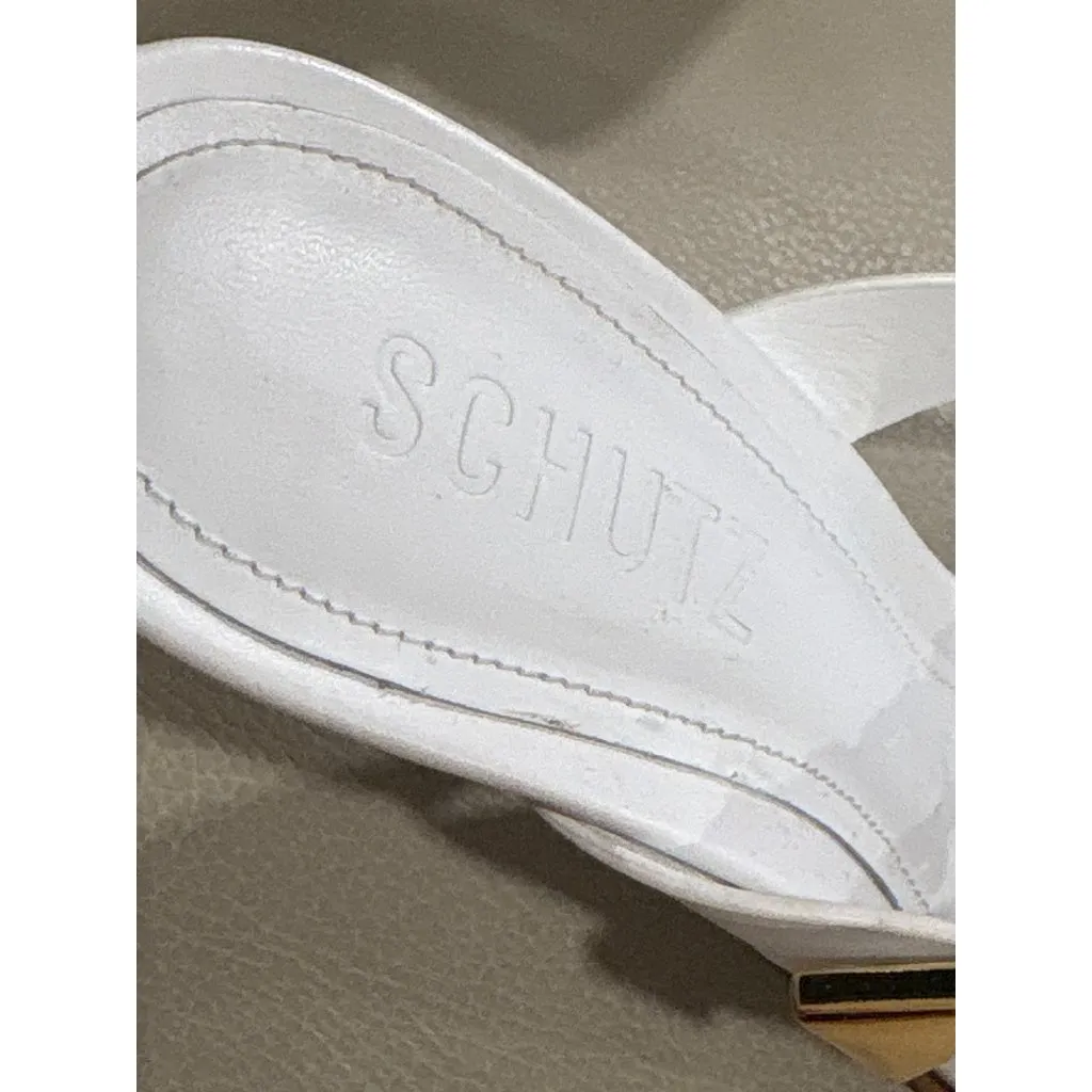 Schutz Ethel Sandals in White Leather 7.5 Womens High Heels Slides Thong - Image 9