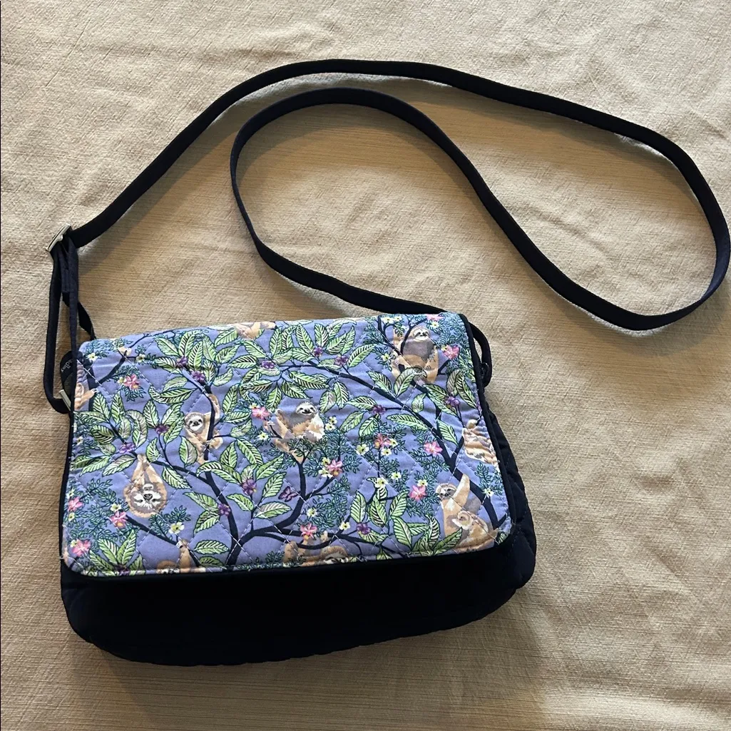 Vera Bradley Hanging Around Purple Convertible Flap Crossbody‎ Sloth Navy Purse - Image 5