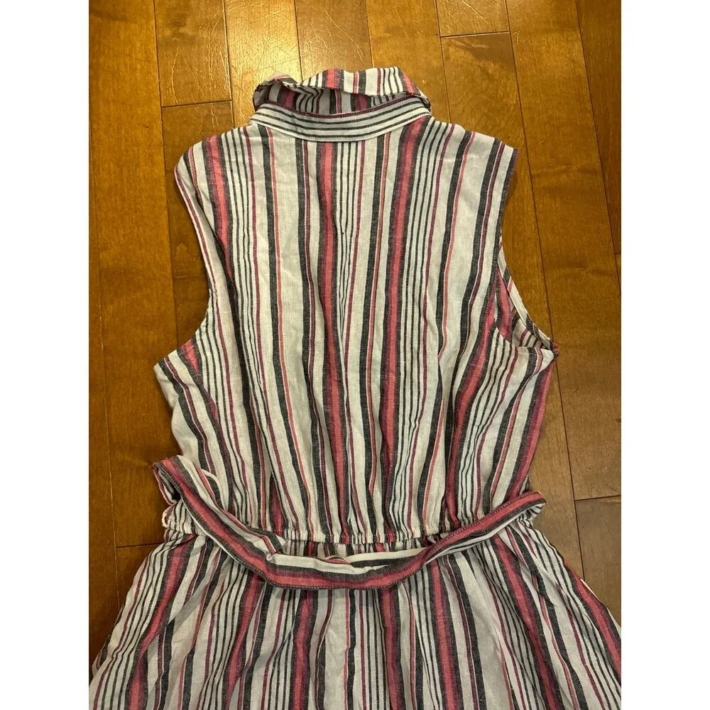Liz Claiborne Linen stripped sleeveless shirt dress full skirt belted size 12 p - Image 11
