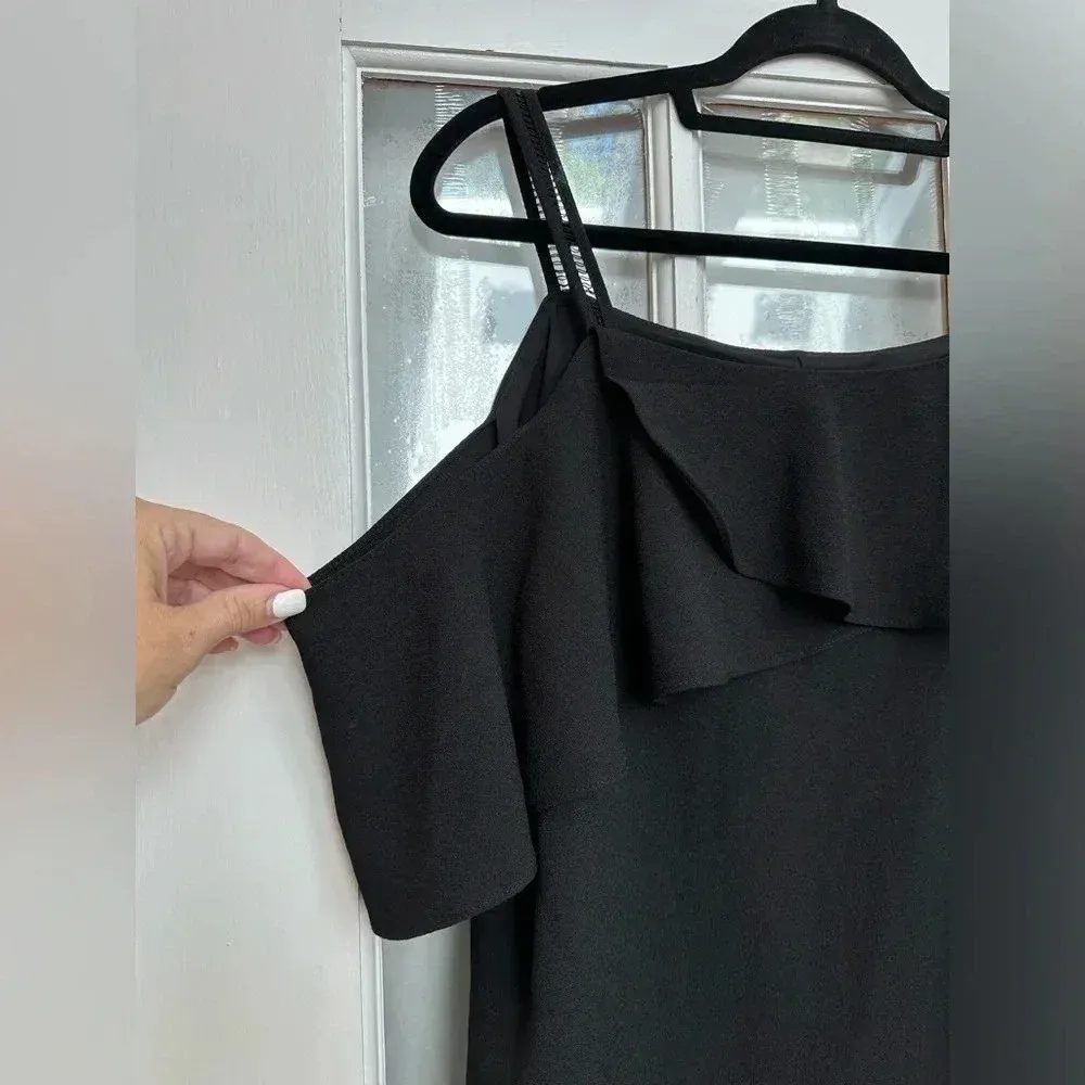 Maggy London Classic Black Cold Shoulder Ruffle Shift Dress Women’s Size 14 - Image 6