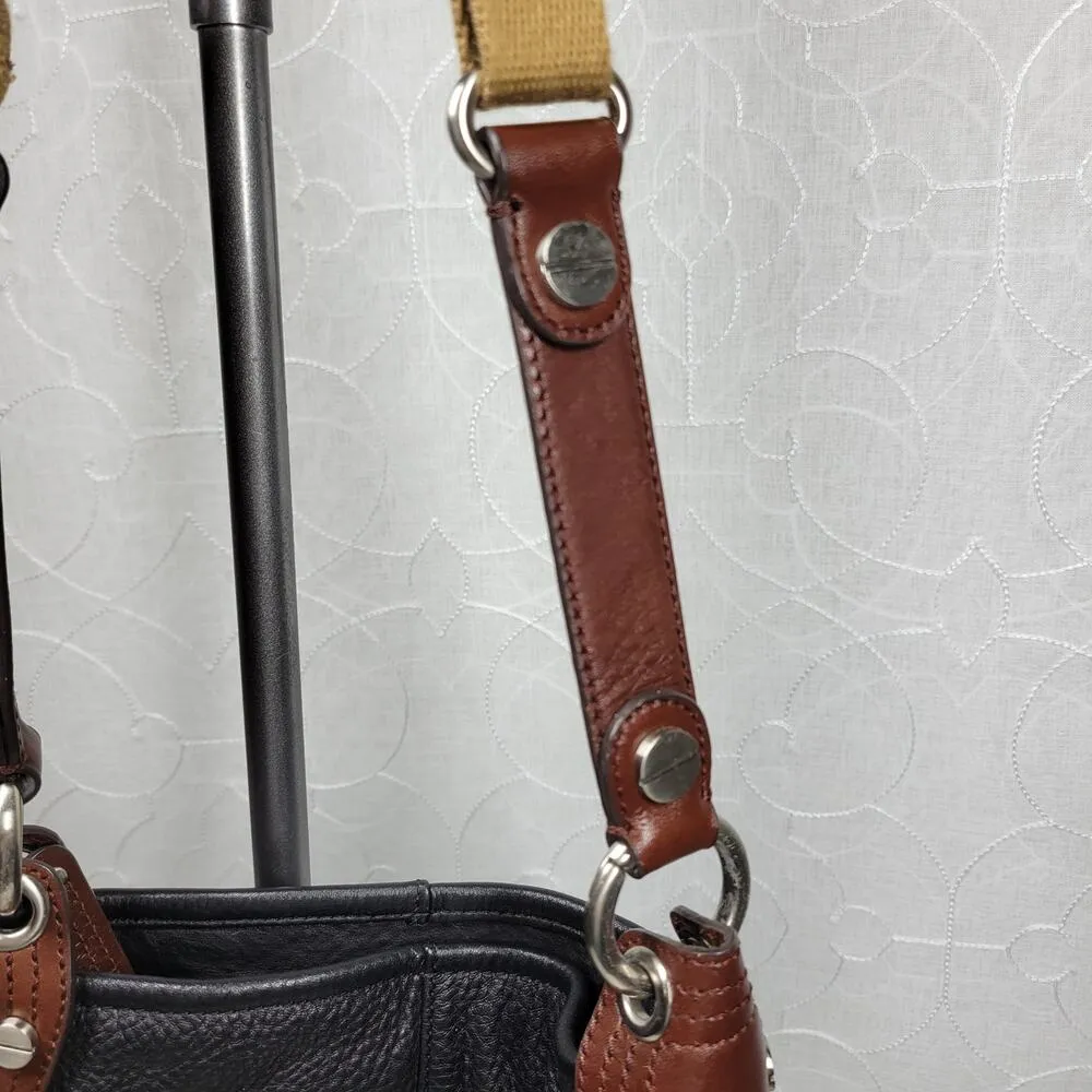 Vintage B Makowsky Pebbled Leather Crossbody Womens Black Bridle Buckle Logo - Image 15