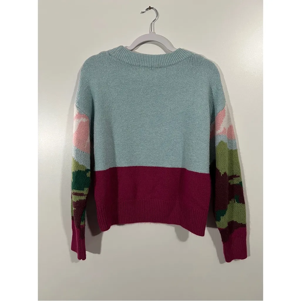Wild Fable Y2K colorful mountain scenic sky knit crewneck sweater Sz L - Image 3