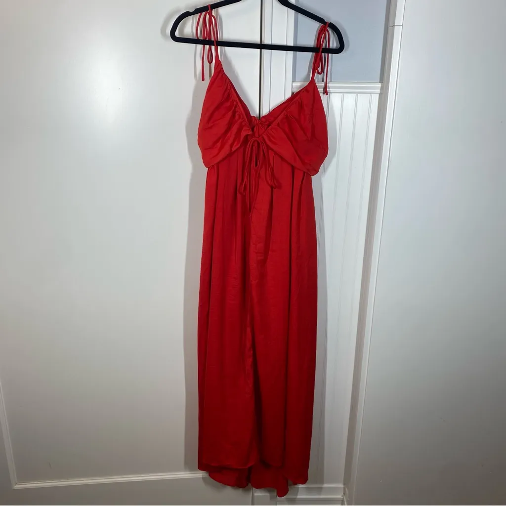 Lulus Confidence Check Red Satin Tie-Back Maxi Dress size xl event party wedding - Image 2