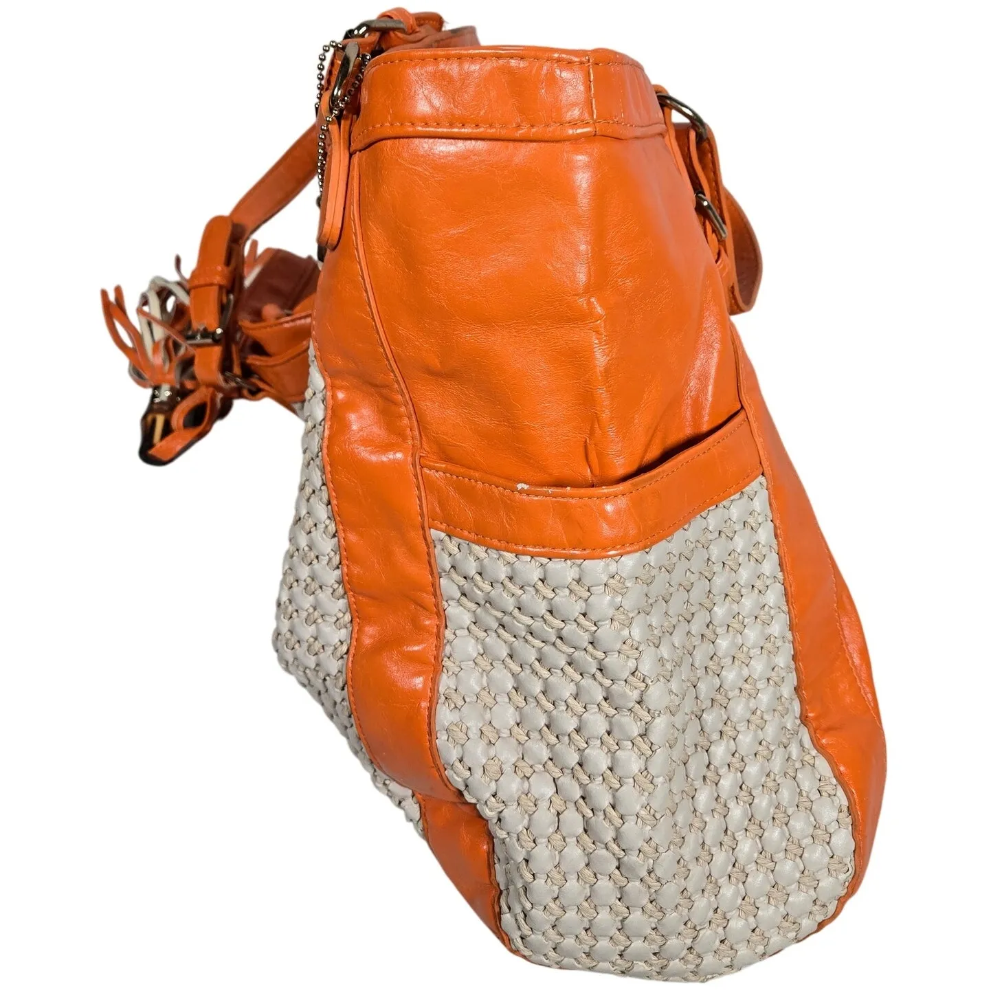BIG BUDDHA‎ Orange Woven Leather Tassel Tote Bag - Image 4