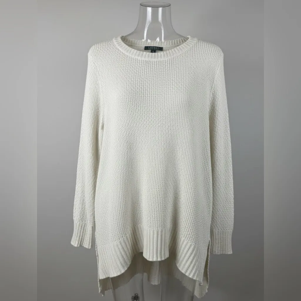 Lauren Ralph Lauren White Textured Knit Sweater XL - Pre-loved High-Low Hem - Image 2
