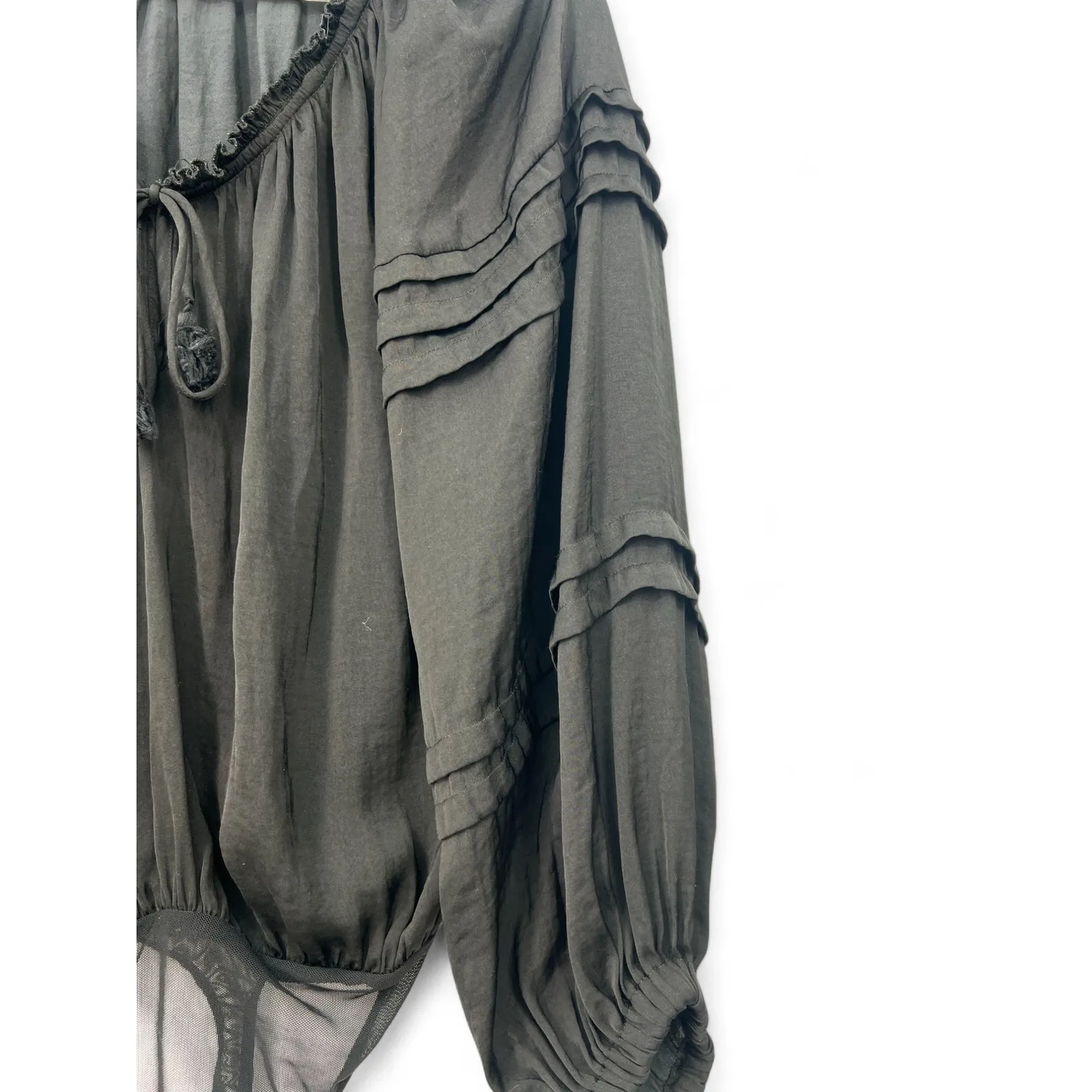 Free People Intimately | XS | All Tucks Blousy Black Thong Bodysuit OB1089527 - Image 7