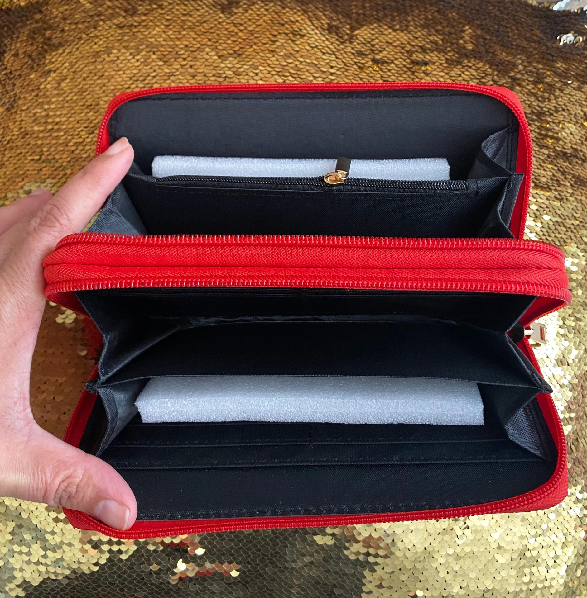 Wallet Faux Leather Croc Print Effect Red Double Zipper - Image 7