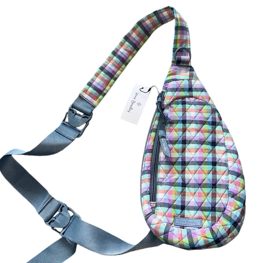 NWT Vera Bradley GINGHAM PLAID Essential Compact 13" Cotton SLING backpack - Image 2