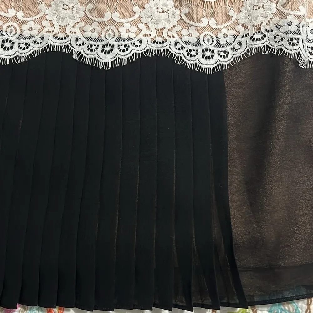 Jessica Simpson size 14 layered lace tiered dress black cream sleeveless formal - Image 4