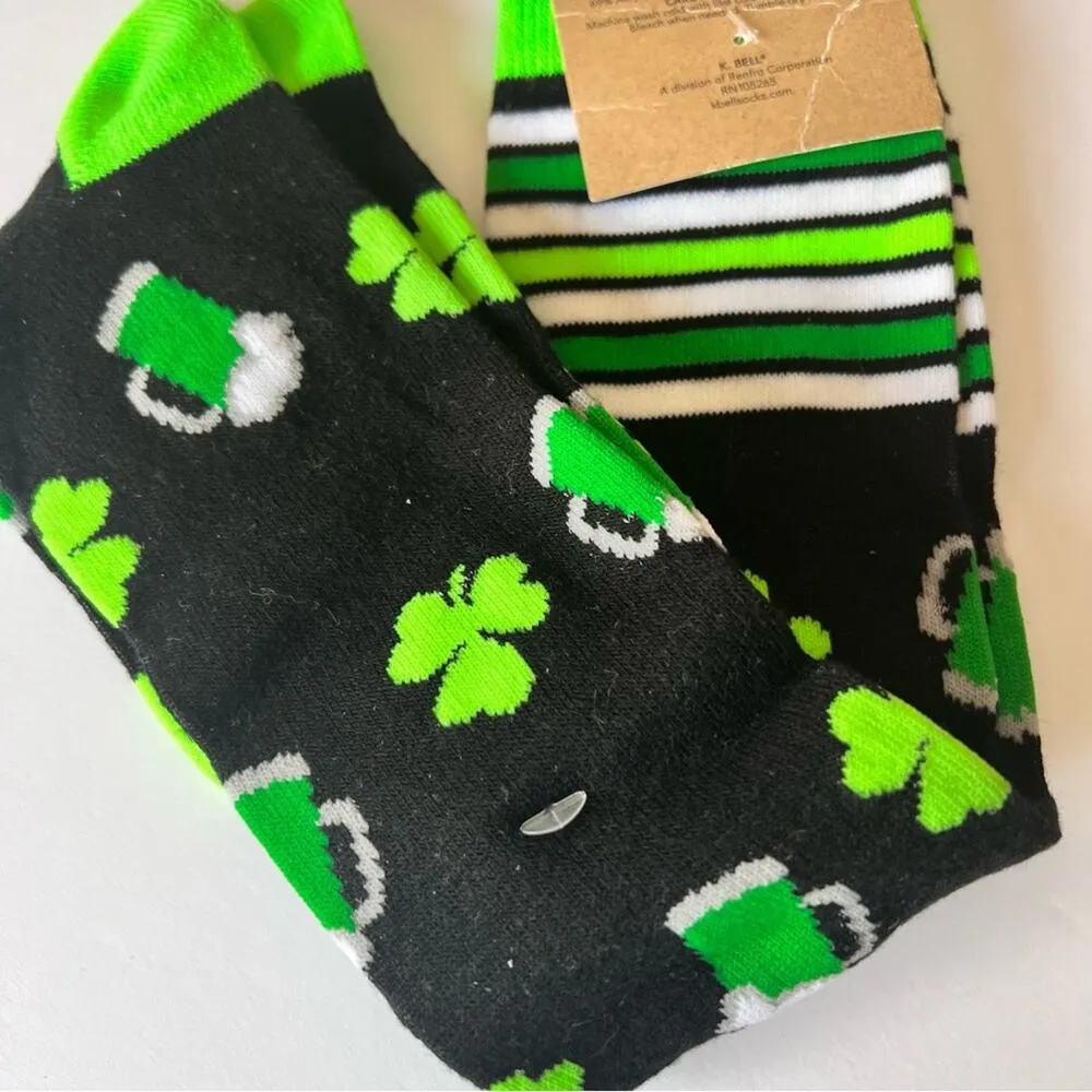 St. Patrick’s Day Clover Pattern Design Striped Knee High Socks Black - Image 6