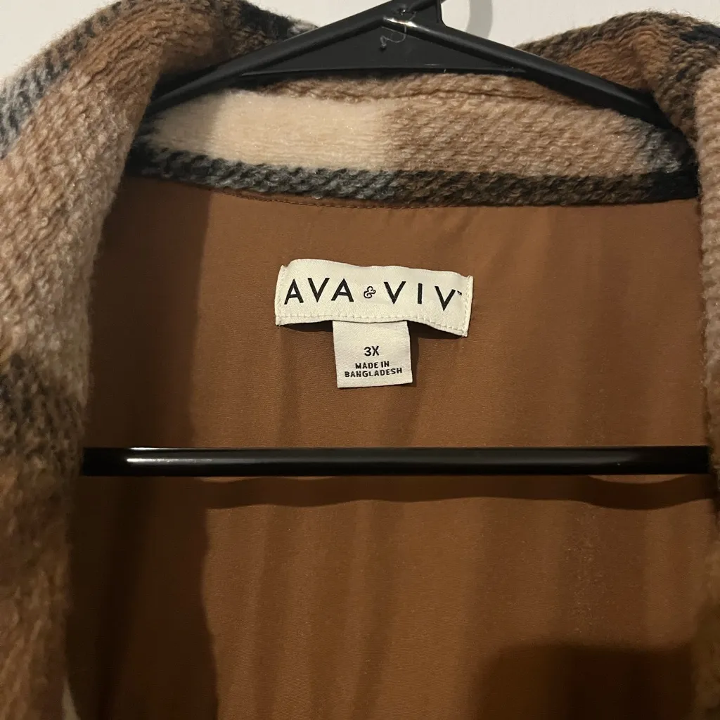 Ava &‎ Viv Plaid Flannel Fleece Shacket Size 3X NWOT - Image 3