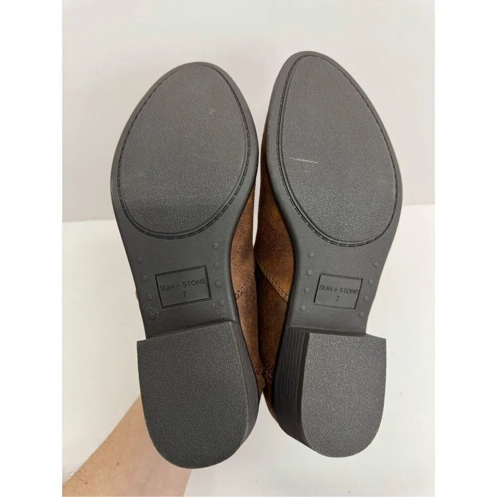 Sun + Stone Ankle Boots Size 7 Brown Double Zip Almond Toe Cushioned NEW - Image 7