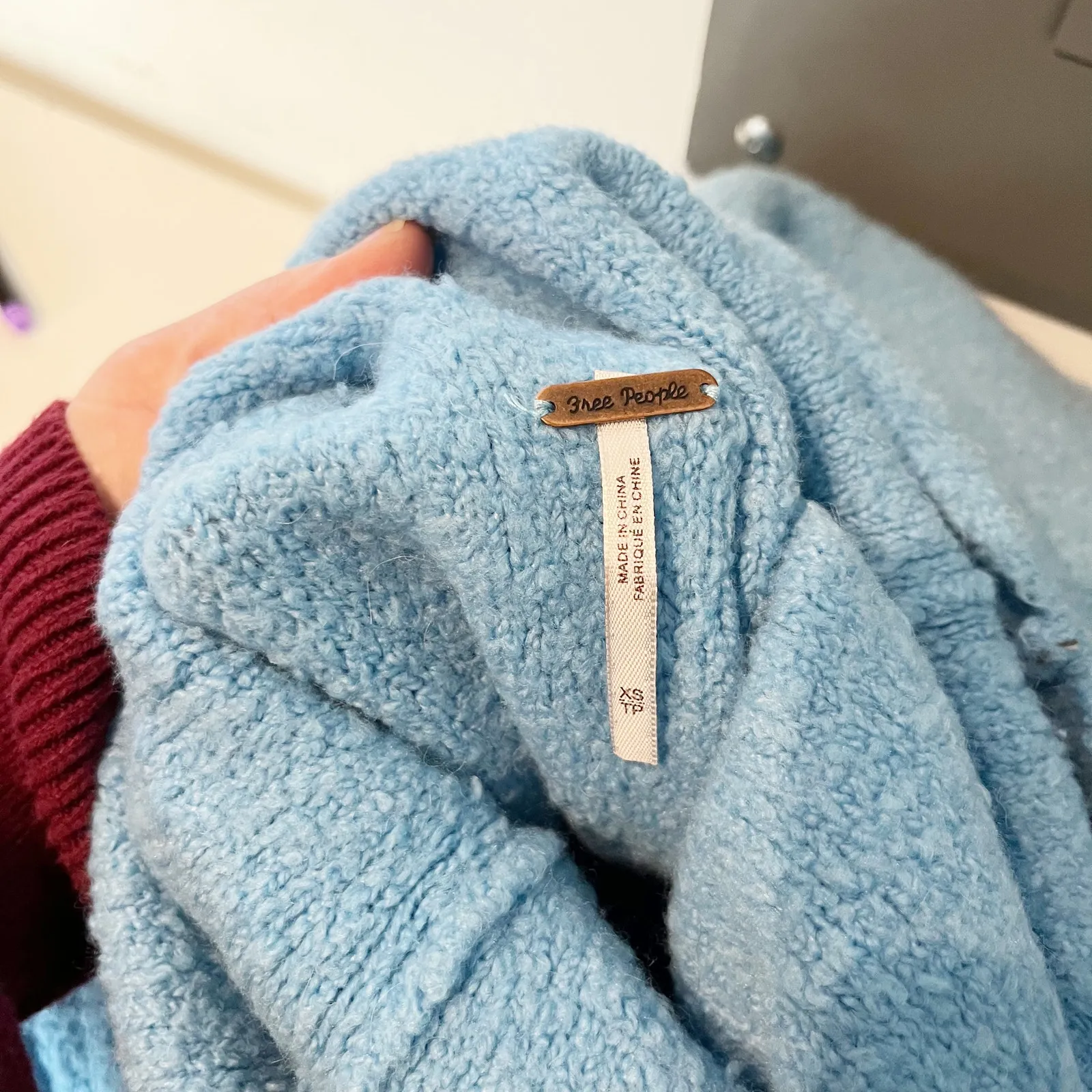 Free People Stormy Cropped Turtleneck Pullover Sweater Blue XS - Image 2