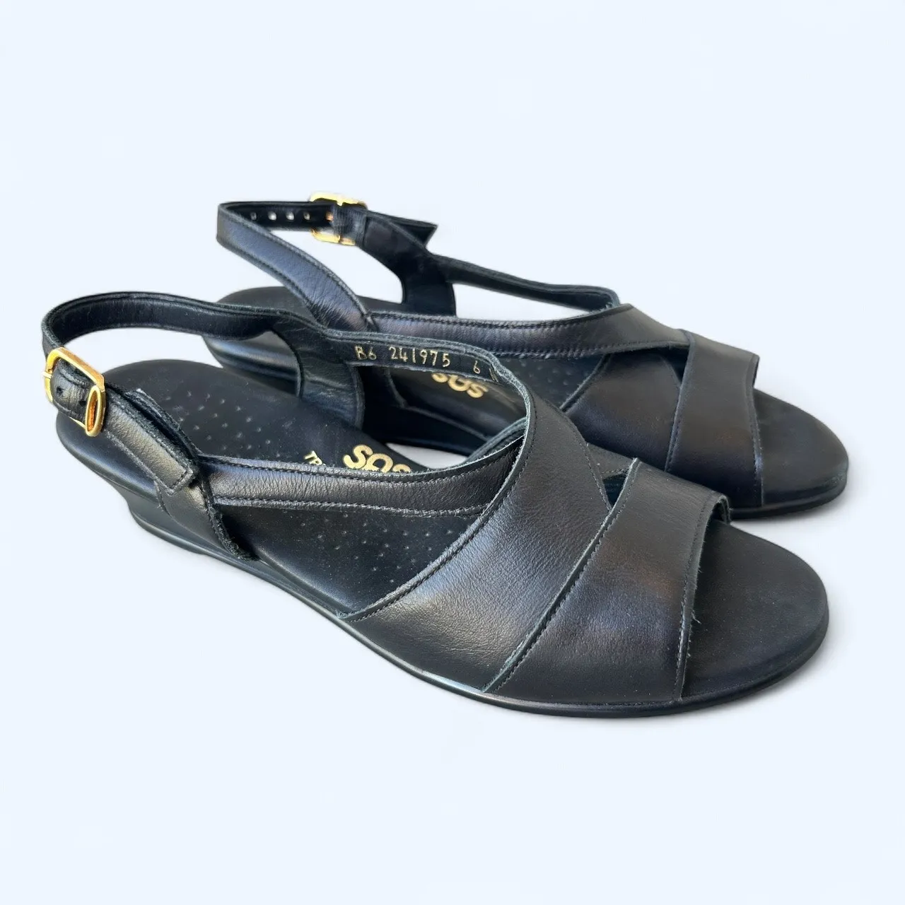 SAS Caress Cross Strap Wedge Sandal Black Women's Size 6 N Comfort Shoes - Image 3
