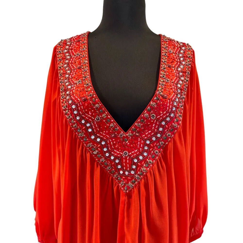 Buckle Black Collection Sequin Bead Dolman Sleeve Top Red Drawstring Bottom Size M - Image 2