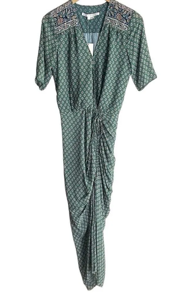 Veronica Beard Mariposa Silk Midi Dress Seagrass Green Multi - Image 3