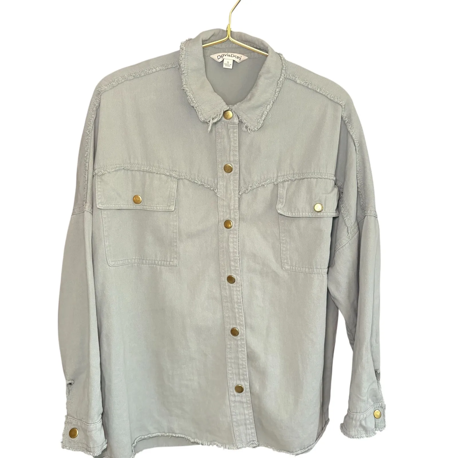 Davi‎ & Dani Women's Frayed Hem Rock & Roll Green blue Shirt Jacket - Small - Image 3