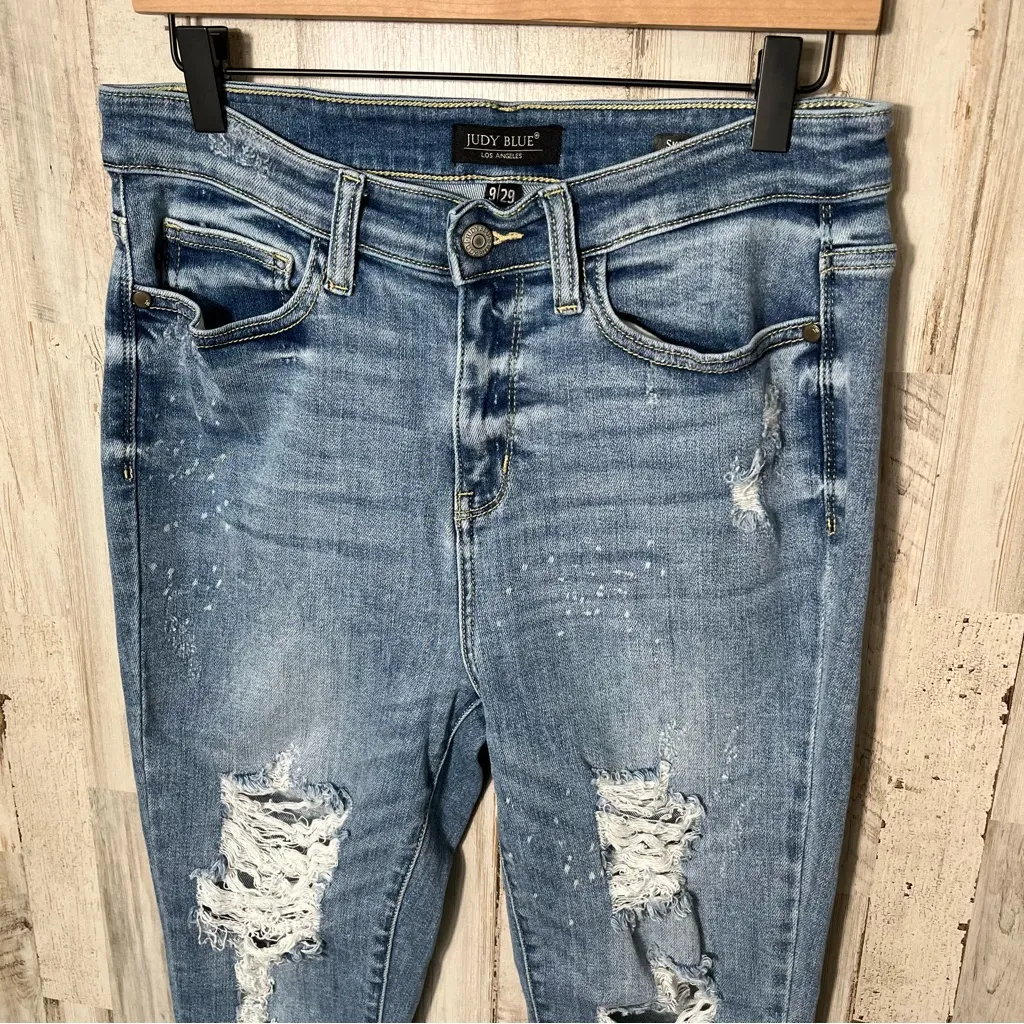 Judy Blue Distressed Skinny Fit Size 9/29 High Rise Waist Medium Wash - Image 3