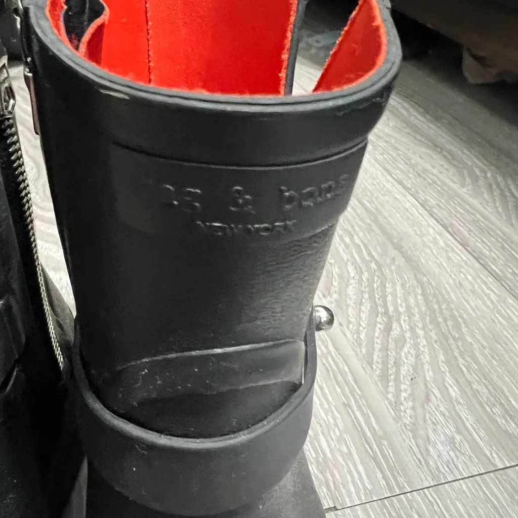 Rag & Bone Black Ankle Rain Boots Red Lining  size 37 - Image 3