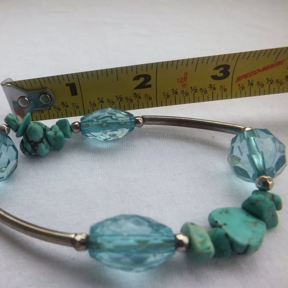 Pretty Green Crushed Stone and Blue Bead Bracelet, Southwestern Style Jewelry - Image 5