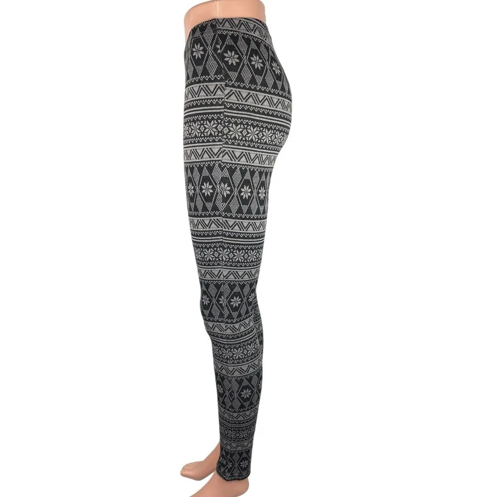 Cotton On Black Fair Isle Print Mid Rise Skinny Leg Stretch Casual Legging XS - Image 2