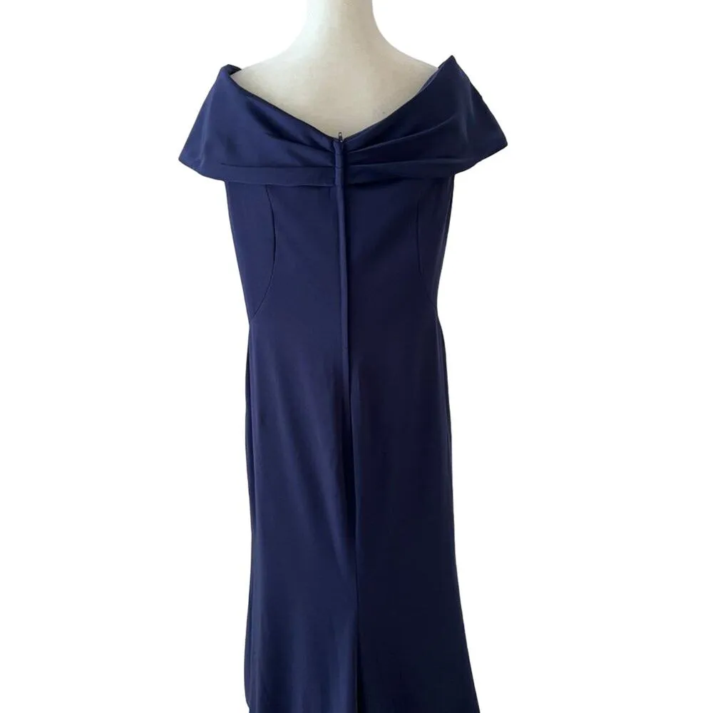 La Femme Off The Shoulder Blue Size 10 A line  satin gown  mother of the bride - Image 5