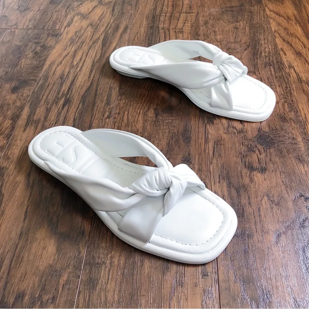 Louise Et Cie • Abaleena Slide Sandal knot strap Optic White leather square toe - Image 10