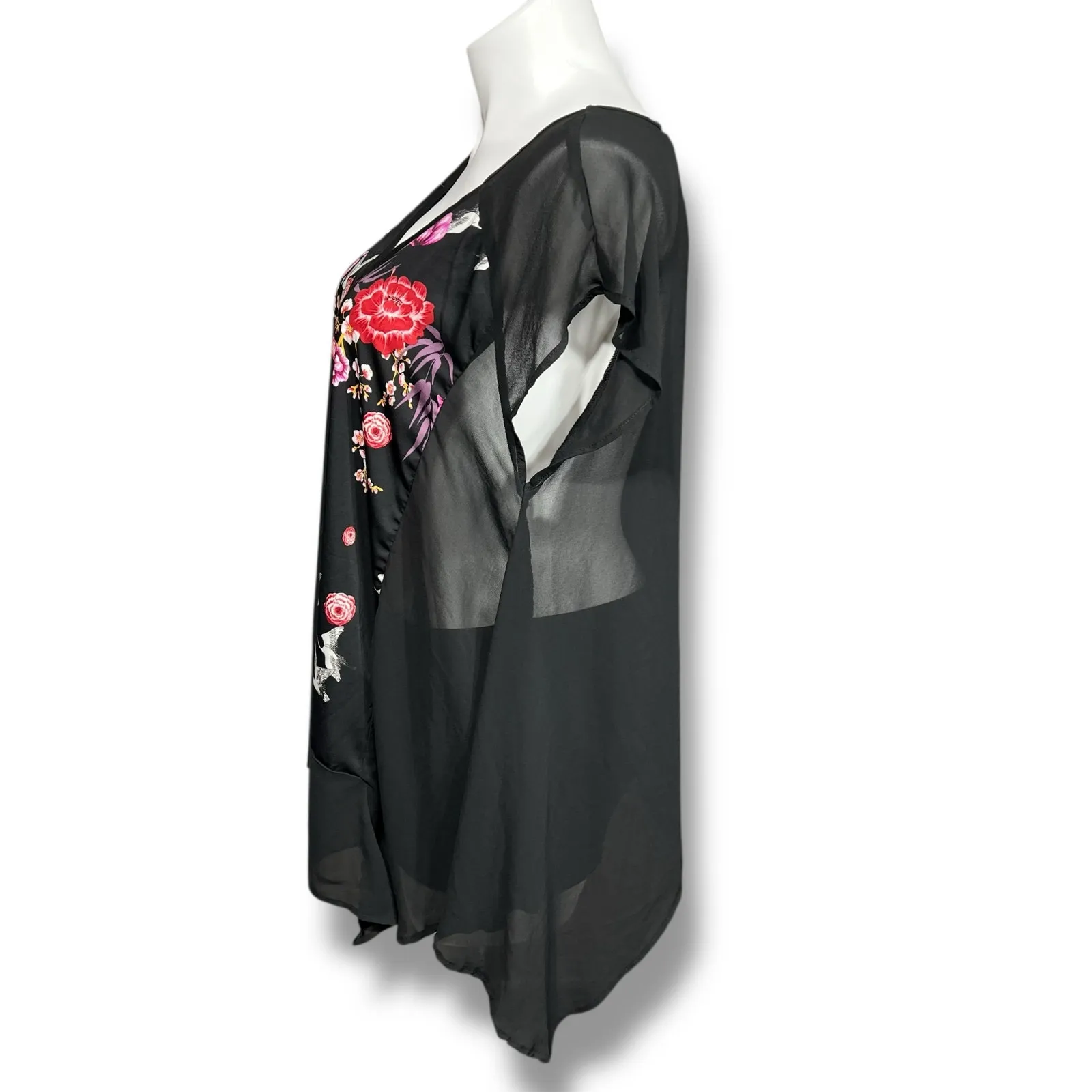 Torrid Womens Floral Print Chiffon Sharkbite Blouse Shirt Top Sheer Black Sz 2 - Image 5