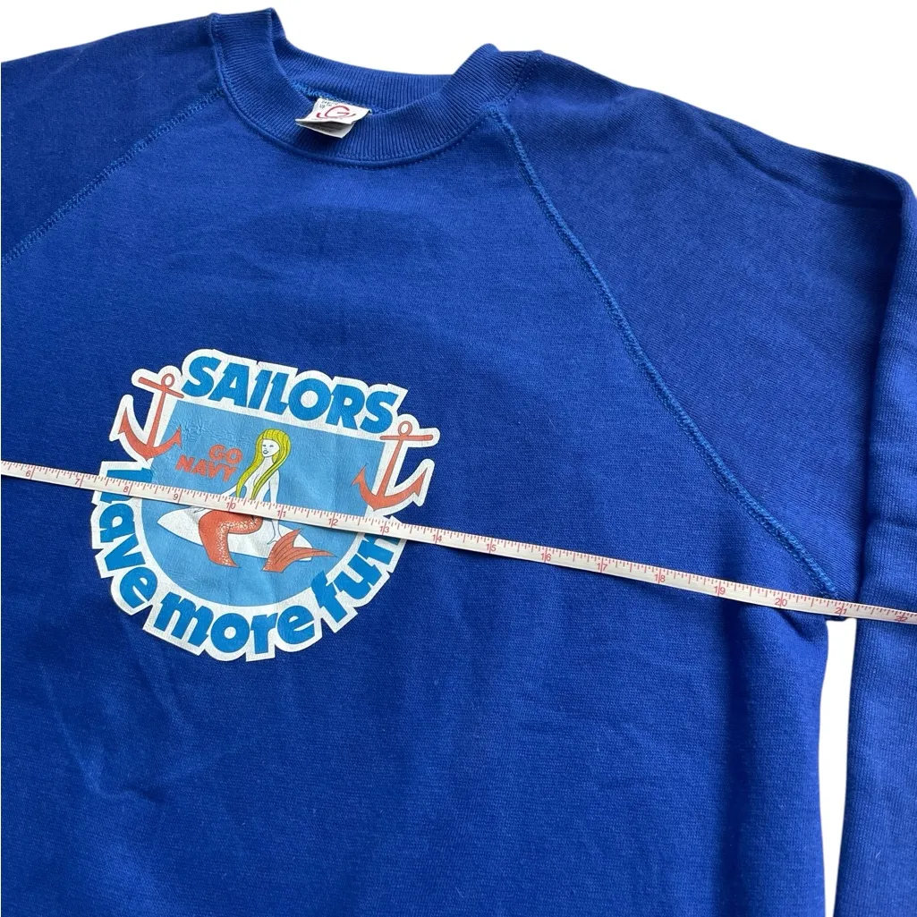 Vintage Sailors Have More Fun Sweater Crewneck Go Navy Blue Women’s Size Large - Image 5
