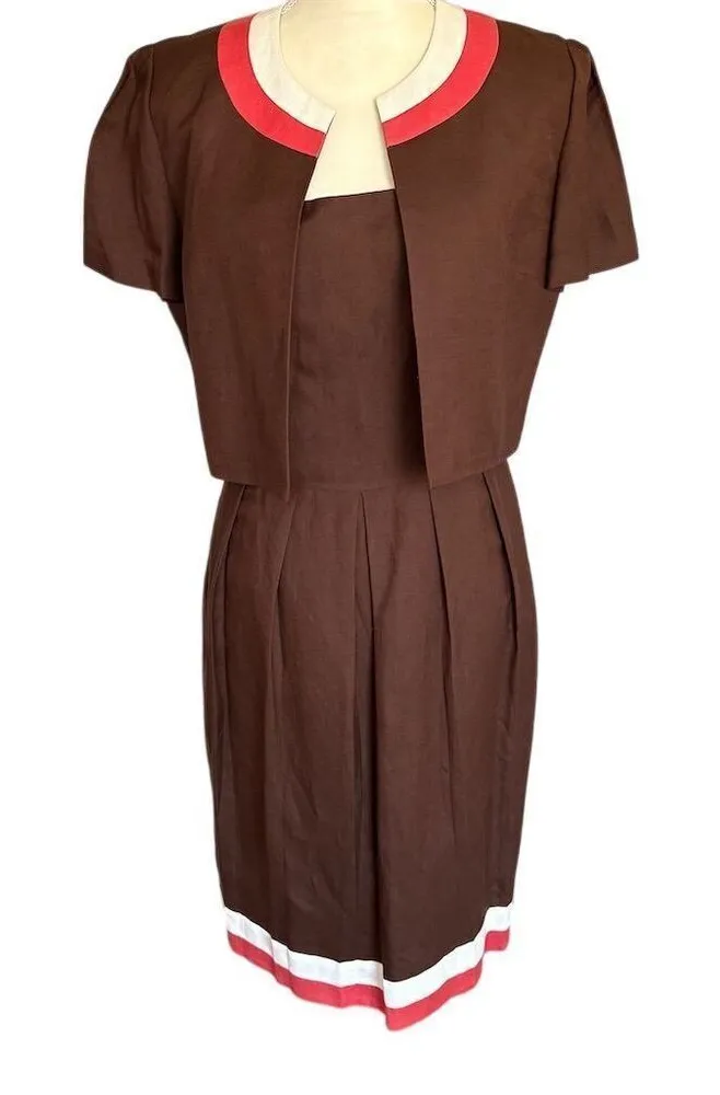 Jessica Howard Chocolate Brown 2-Piece Dress Set Size 8 Business Linen Blend - Image 1
